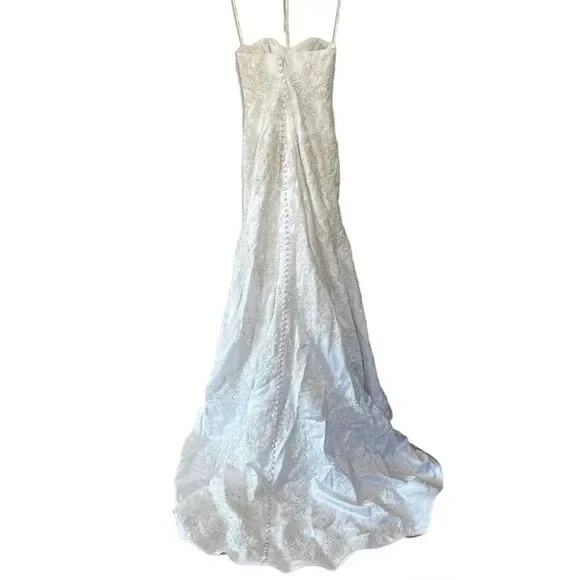 Oleg Cassini Satin Lace Strapless Wedding Dress Size 4